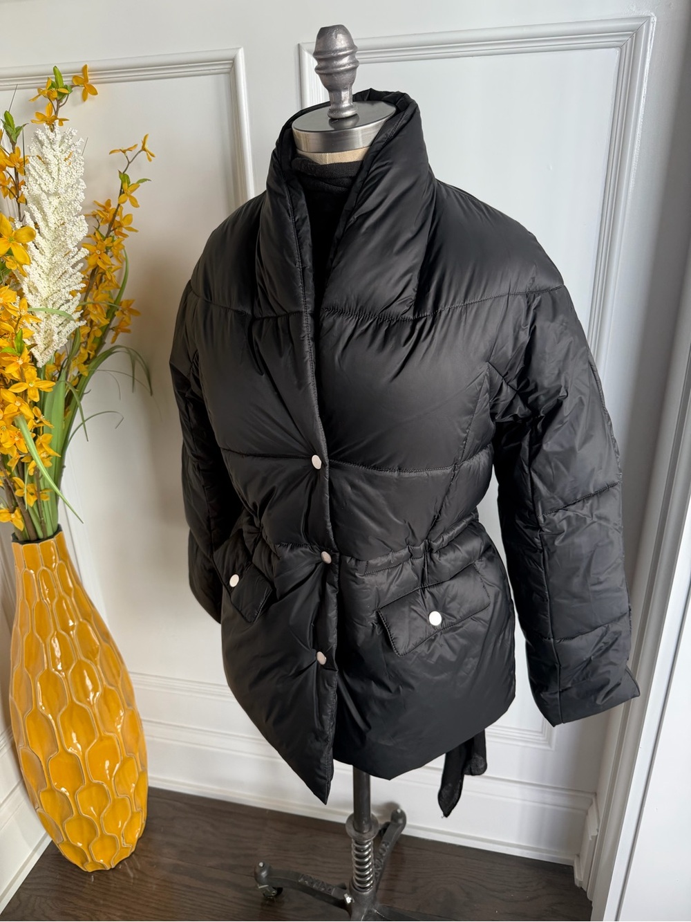 J. Crew Black Quilted Snap-Front Pockets Puffer Coat